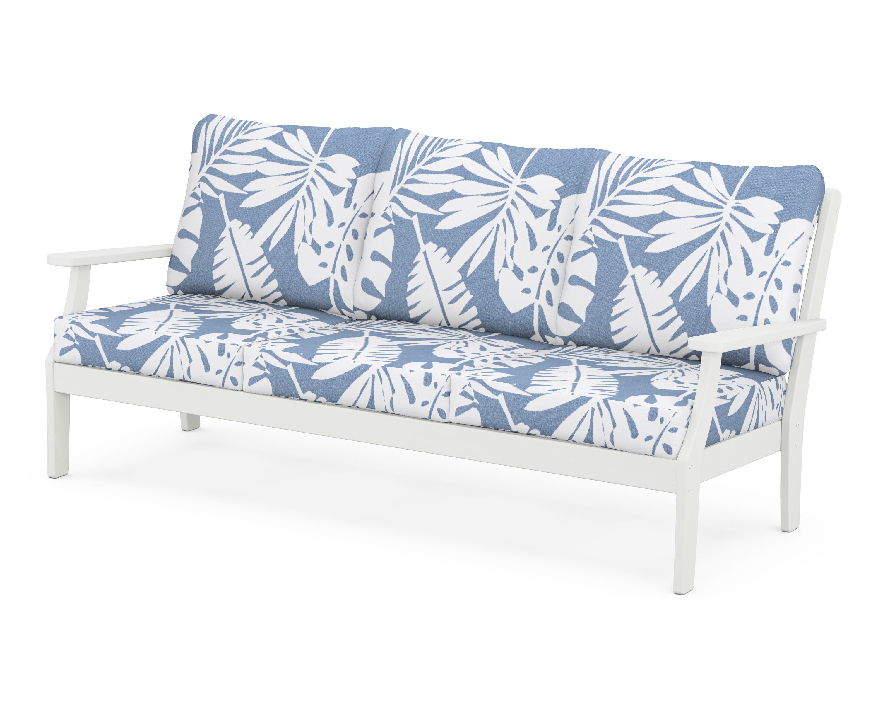 POLYWOOD® Braxton Deep Seating Sofa in Vintage White / Leaf Sky Blue