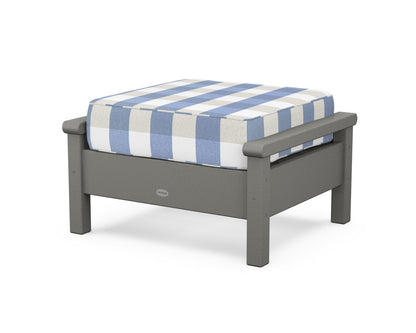 POLYWOOD® Harbour Deep Seating Ottoman in Slate Grey / Buffalo Plaid Sky Blue