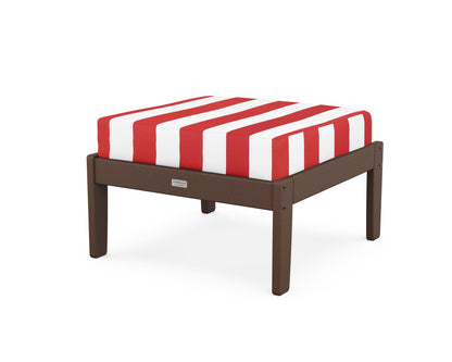 Country Living Cottage Deep Seating Ottoman in Mahogany / Cabana Stripe Crimson