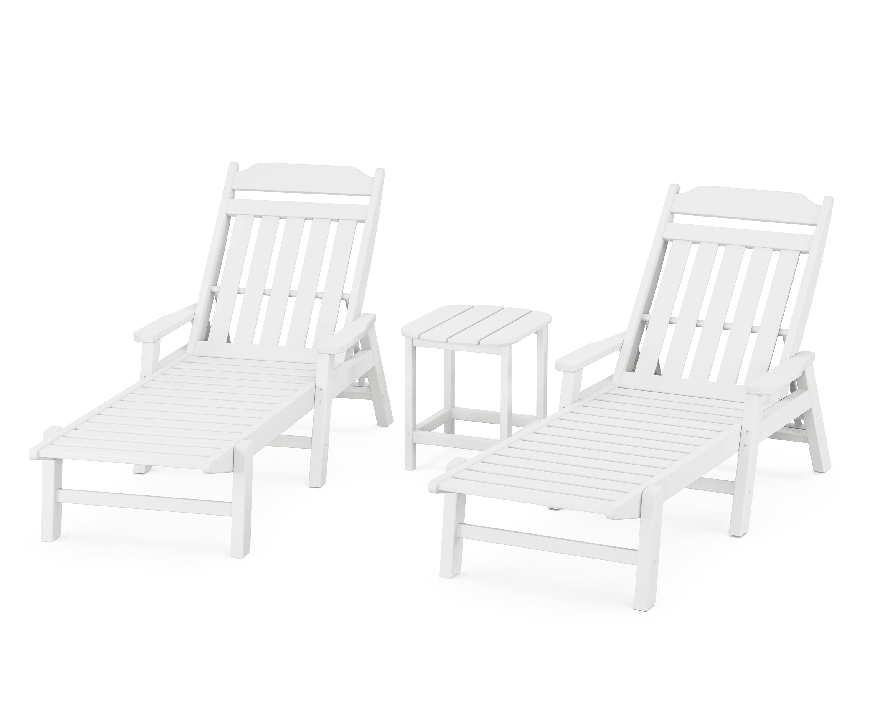 Country Living Cottage 3-Piece Chaise Set with Arms in White