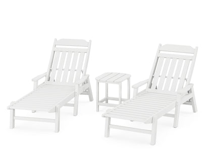 Country Living Cottage 3-Piece Chaise Set with Arms in White