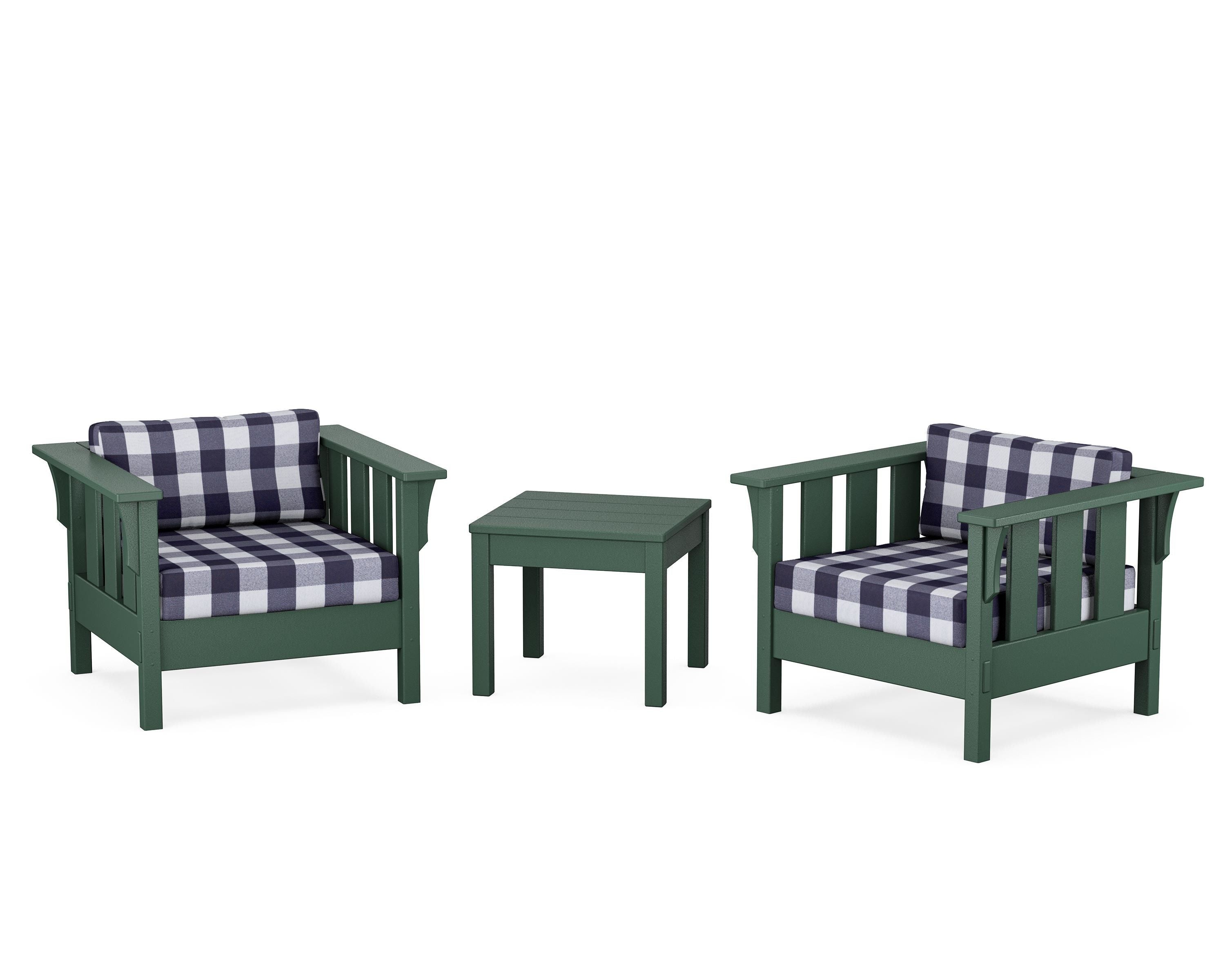 Martha Stewart by POLYWOOD® Acadia 3-Piece Deep Seating Set in Green / Buffalo Plaid Navy