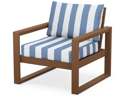 POLYWOOD® EDGE Club Chair in Teak / Cabana Stripe Sky Blue