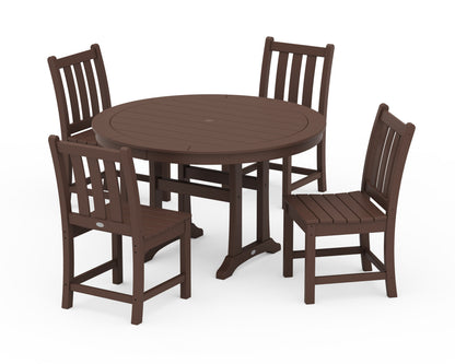 POLYWOOD® Traditional Garden Side Chair 5-Piece Round Dining Set With Trestle Legs in Mahogany