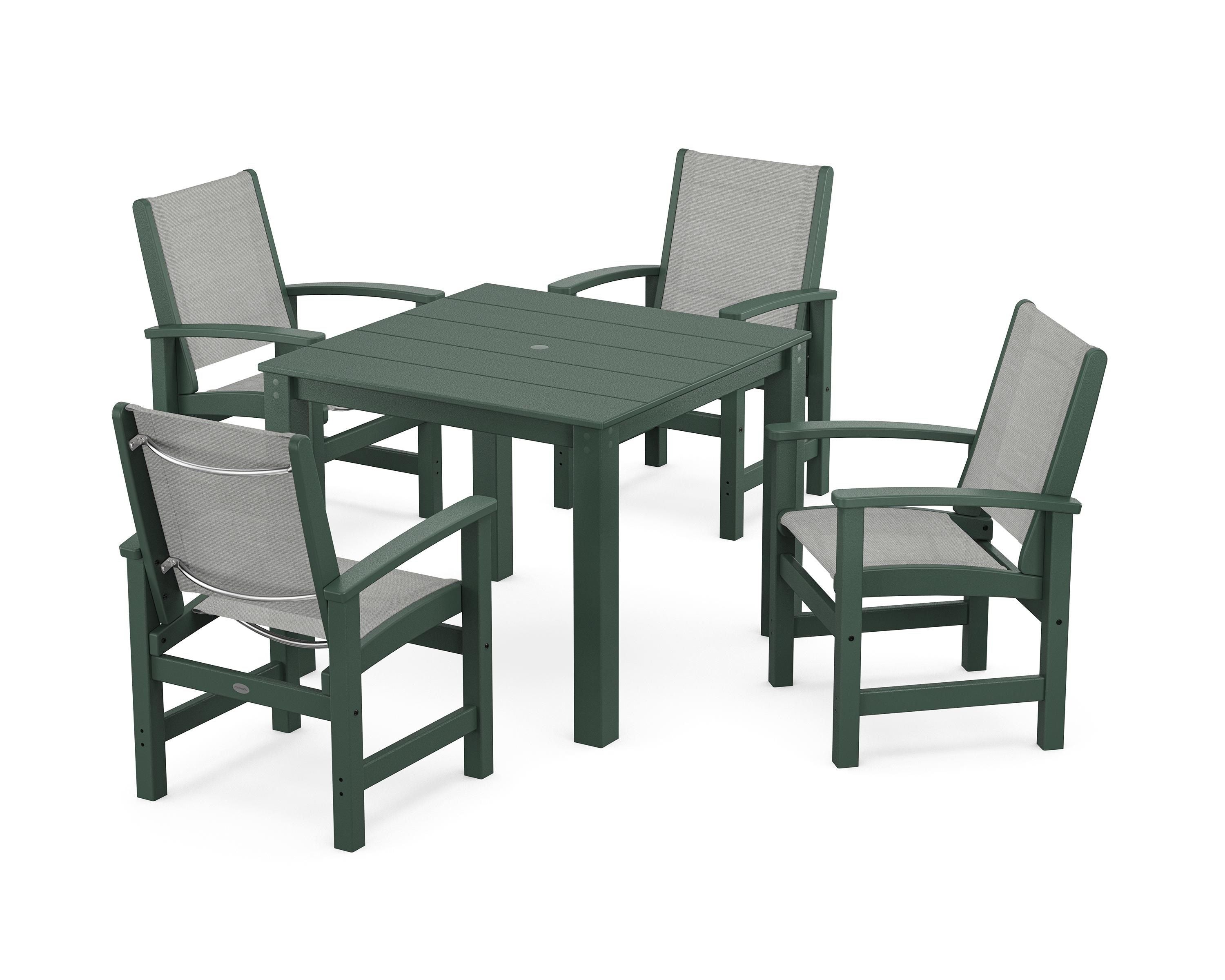 POLYWOOD® Coastal 5-Piece Parsons Dining Set in Green / Metallic Sling