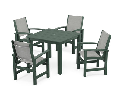 POLYWOOD® Coastal 5-Piece Parsons Dining Set in Green / Metallic Sling