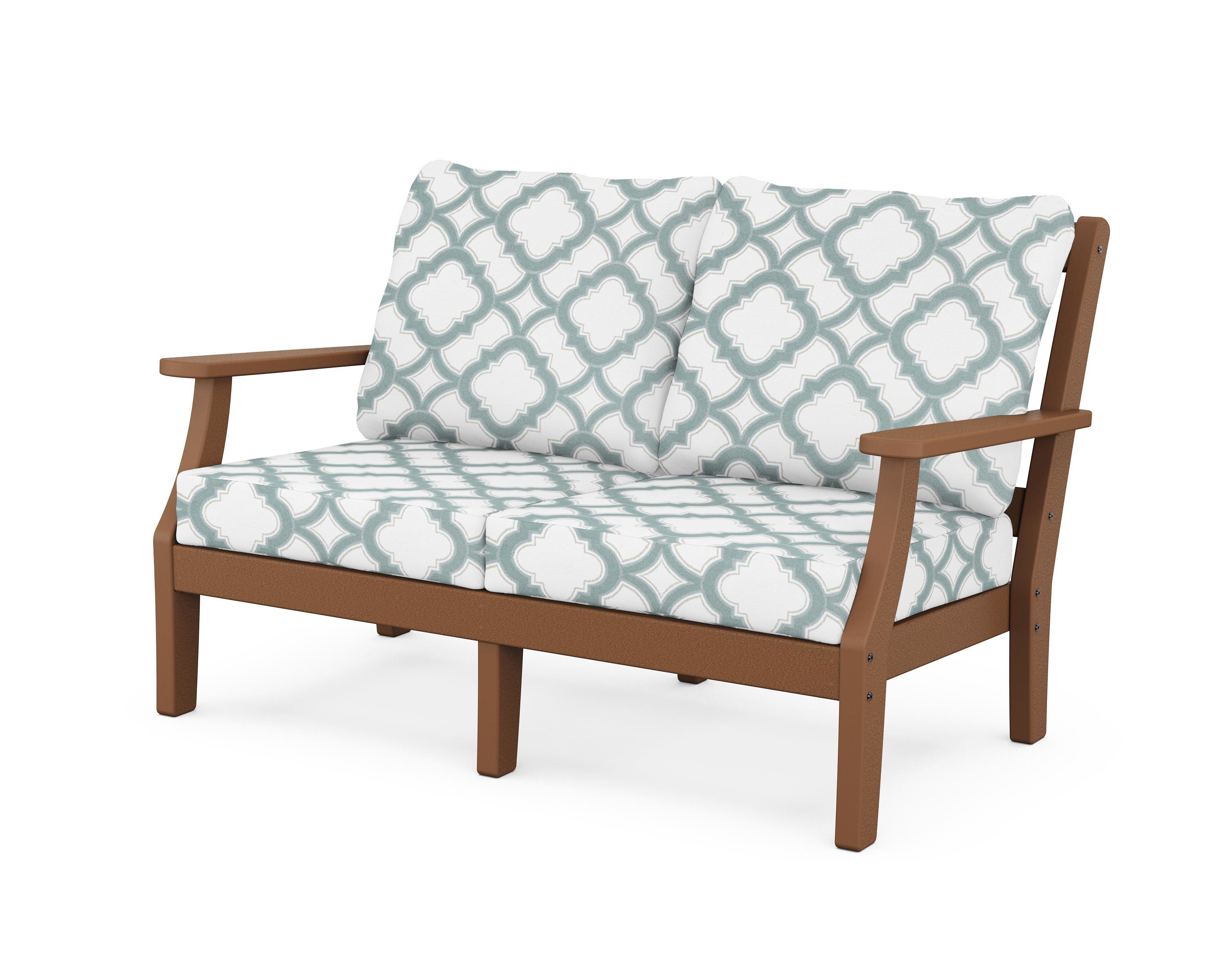 Martha Stewart by POLYWOOD® Chinoiserie Deep Seating Loveseat in Teak / Trellis Glacier Spa