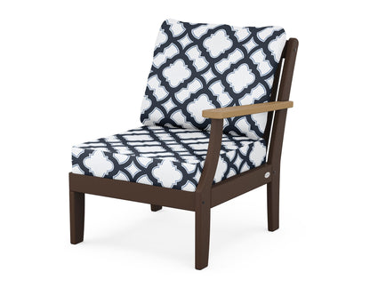 POLYWOOD® Braxton Modular Right Arm Chair in Mahogany / Natural / Trellis Marine Indigo