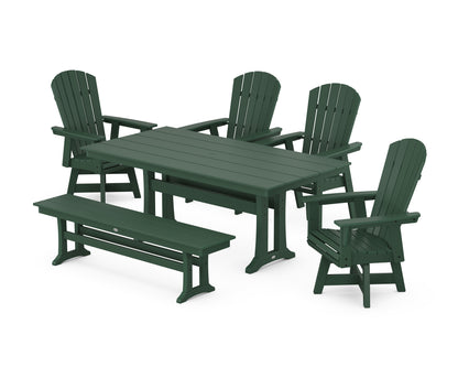 POLYWOOD® Nautical Adirondack Swivel 6-Piece Farmhouse Dining Set With Trestle Legs in Green