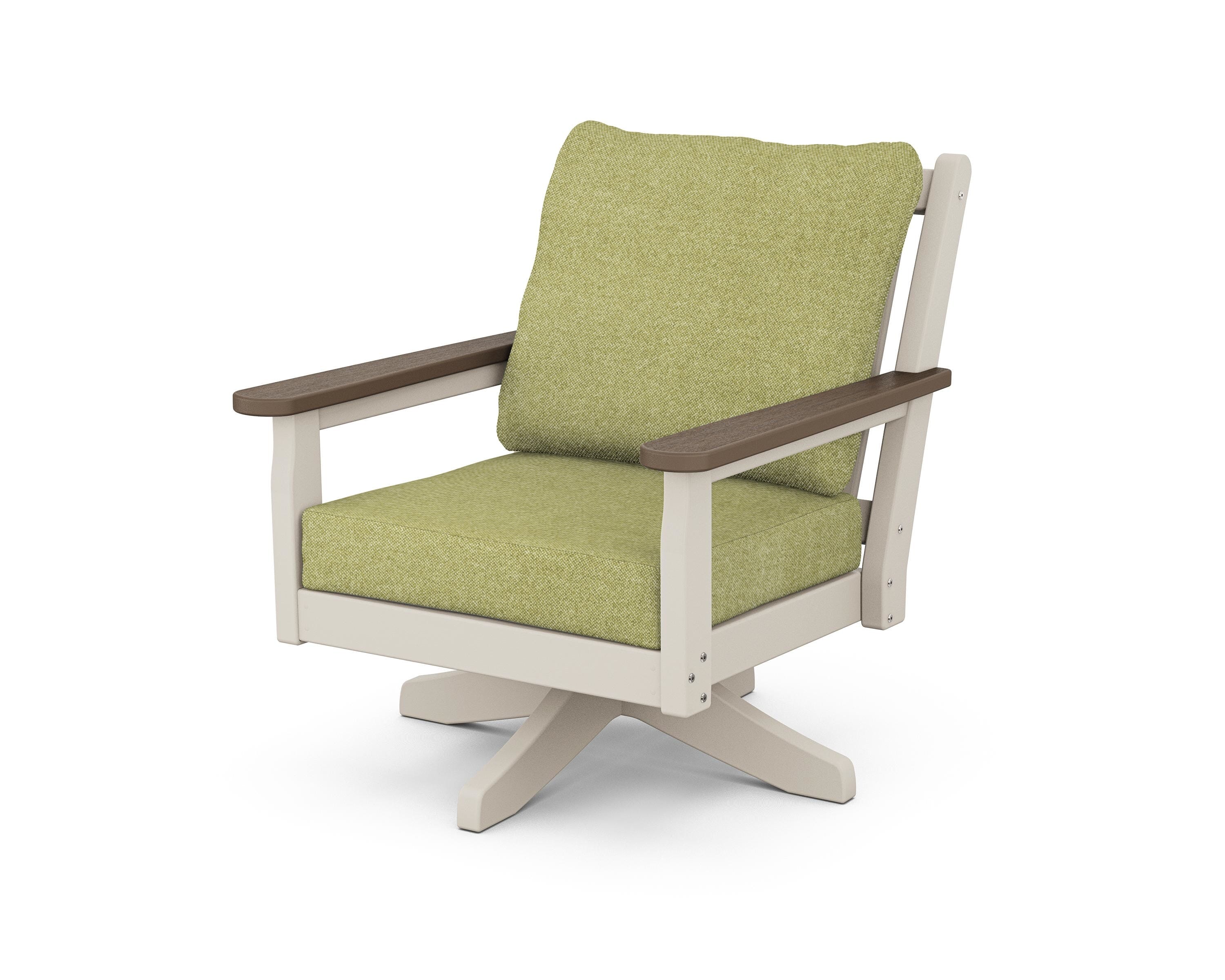 POLYWOOD® Chippendale Deep Seating Swivel Chair in Sand / Kona / Chartreuse Boucle