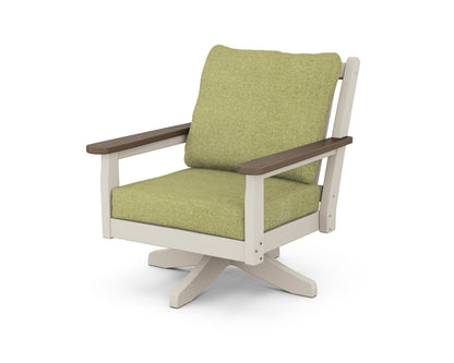 POLYWOOD® Chippendale Deep Seating Swivel Chair in Sand / Kona / Chartreuse Boucle
