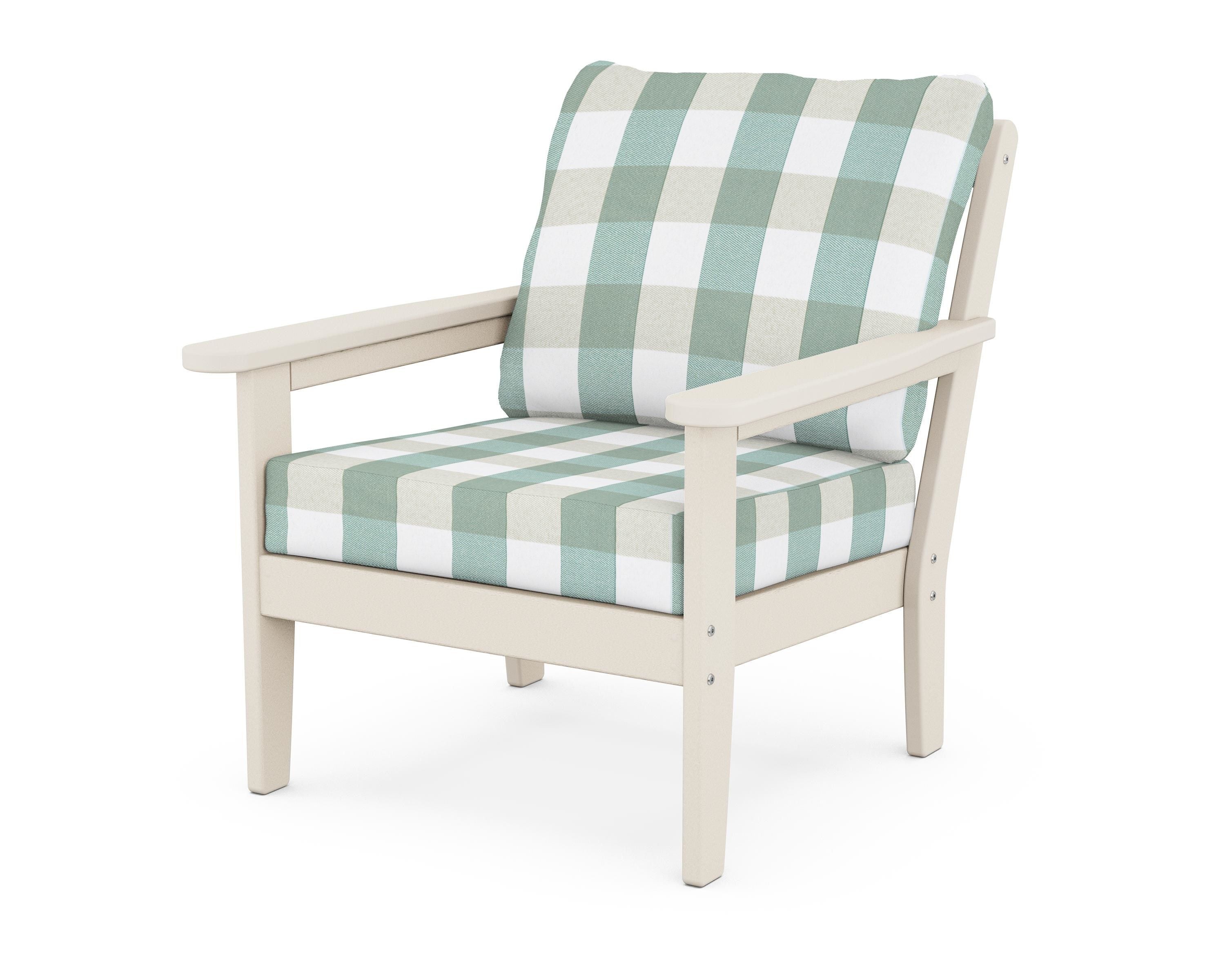 Country Living Cottage Deep Seating Chair in Sand / Buffalo Plaid Glacier Spa