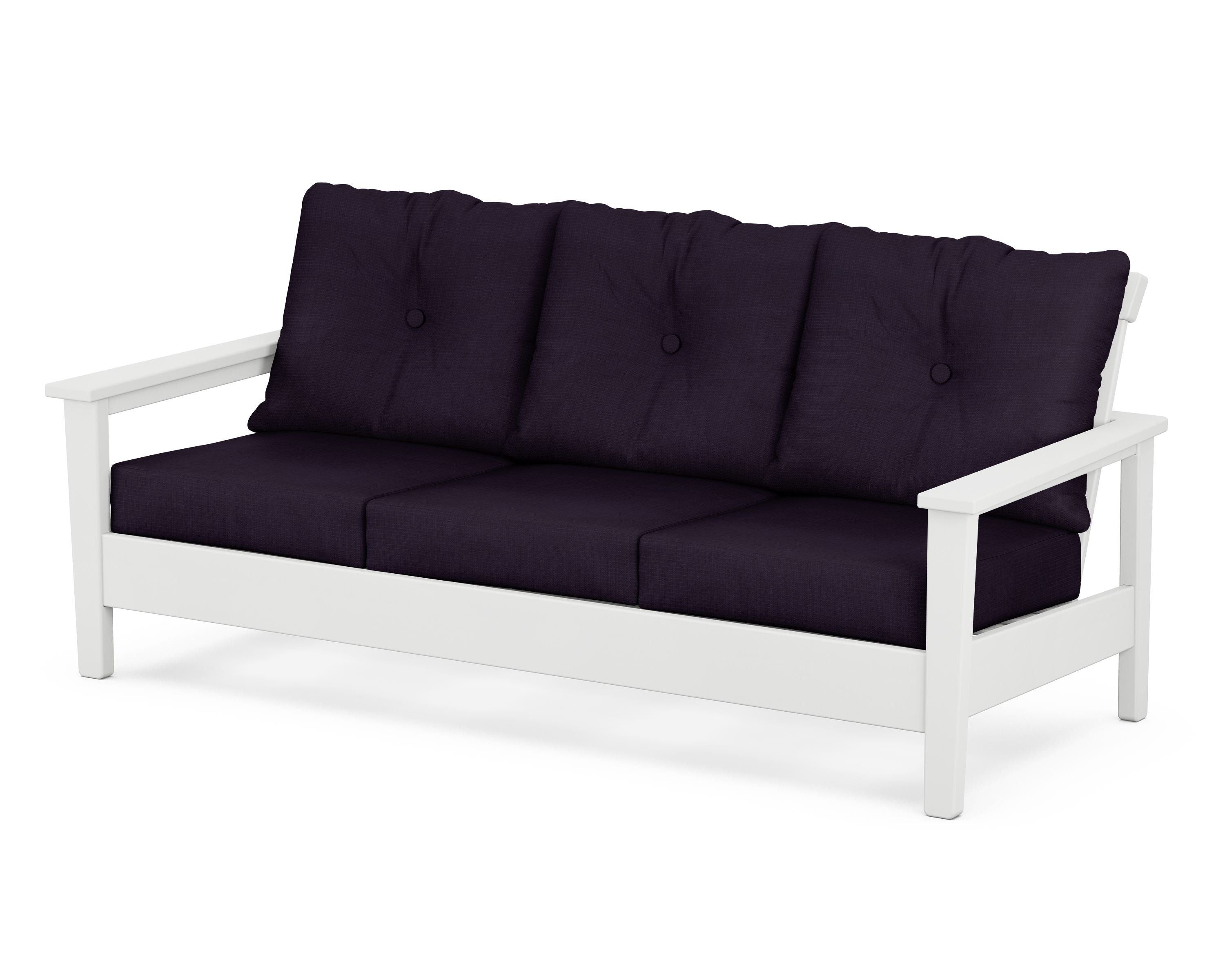 POLYWOOD® Prescott Deep Seating Sofa in White / Navy Linen