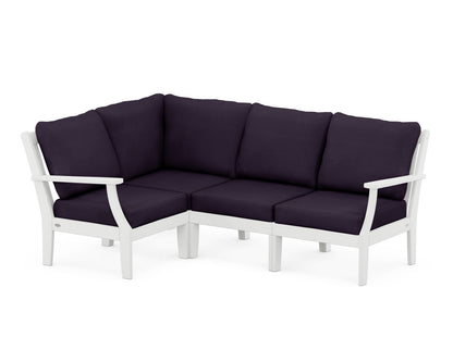 POLYWOOD® Braxton Modular 4-Piece Deep Seating Set in White / Navy Linen