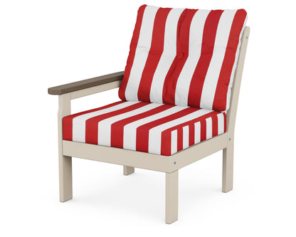 POLYWOOD® Vineyard Modular Left Arm Chair in Sand / Kona / Cabana Stripe Crimson