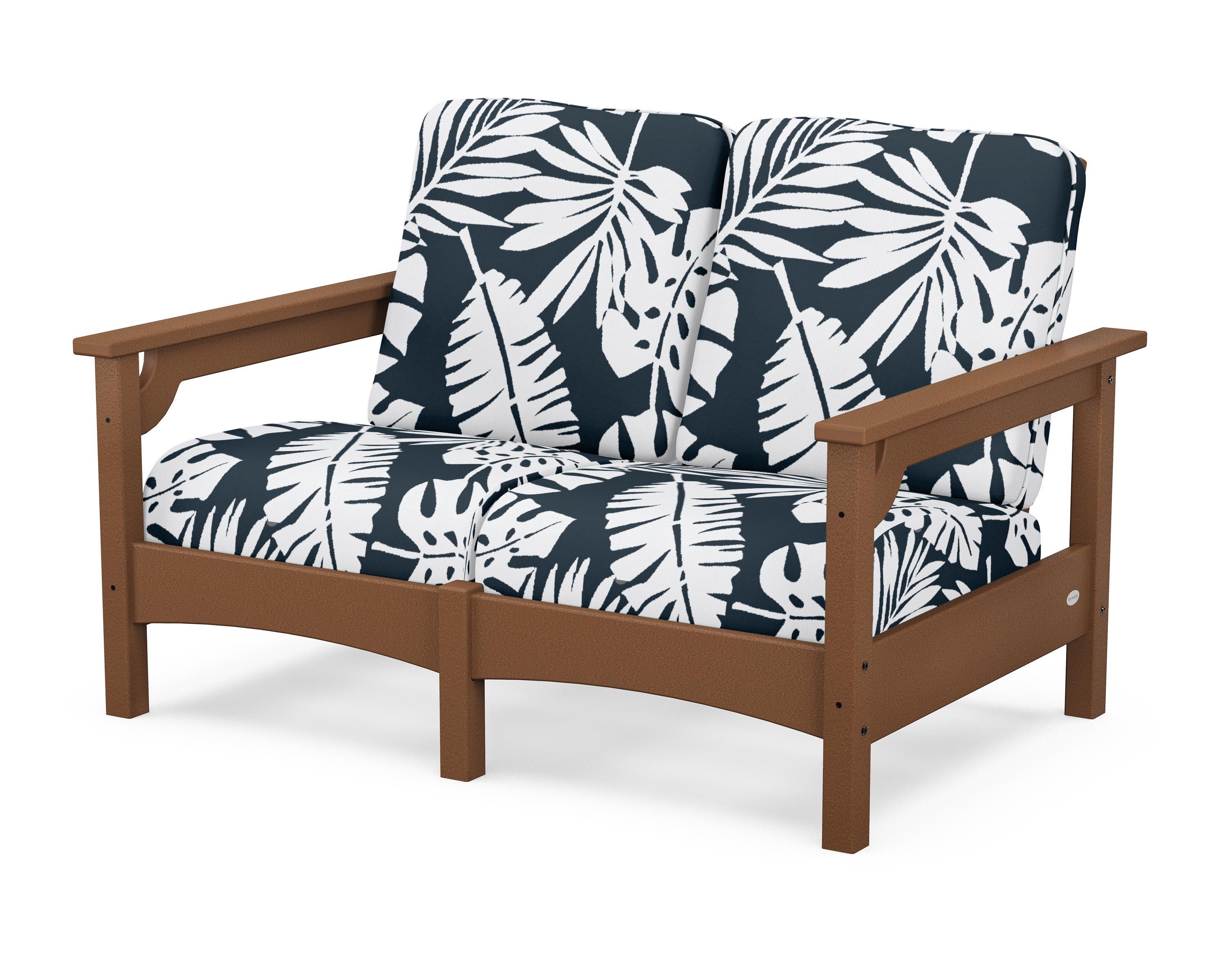 POLYWOOD® Club Loveseat in Teak / Leaf Marine Indigo
