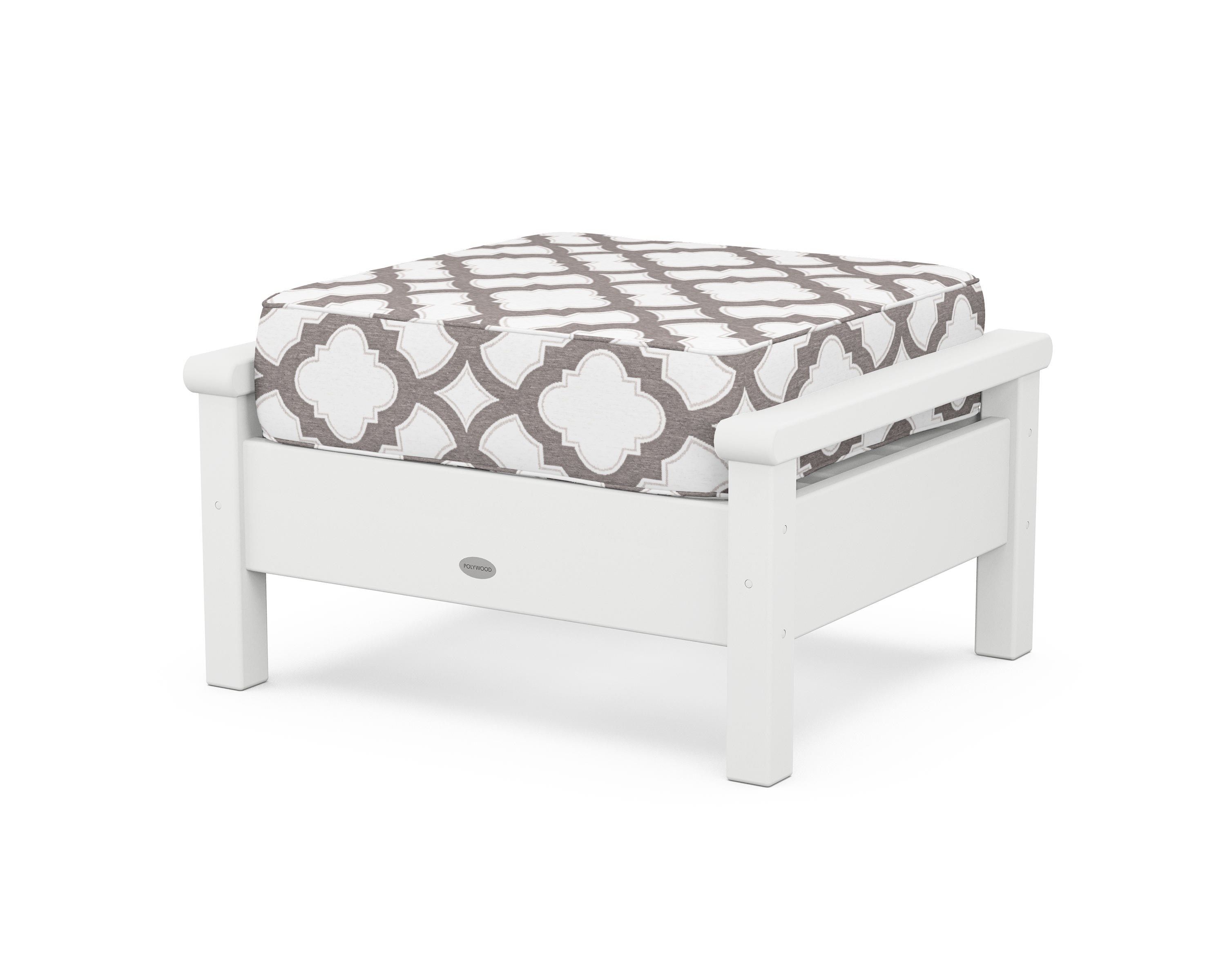 POLYWOOD® Harbour Deep Seating Ottoman in White / Trellis Grey Mist