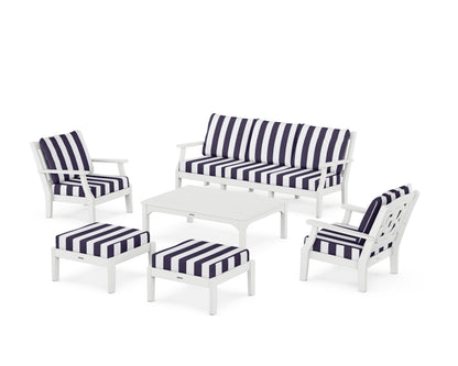 Martha Stewart by POLYWOOD® Chinoiserie 6-Piece Lounge Sofa Set in White / Cabana Stripe Navy