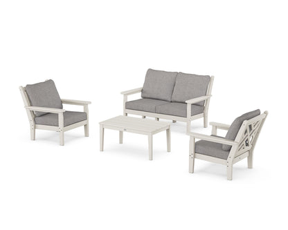 POLYWOOD® Chippendale 4-Piece Deep Seating Set with Loveseat in Sand / Grey Mist