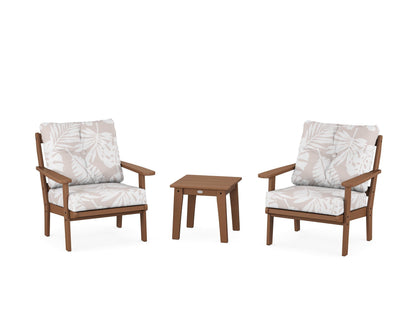 POLYWOOD® Mission 3-Piece Deep Seating Set in Teak / Leaf Dune Burlap