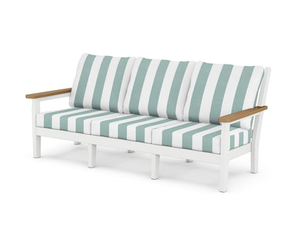 POLYWOOD® Chippendale Deep Seating Sofa in White / Natural / Cabana Stripe Glacier Spa