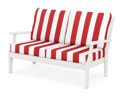 POLYWOOD® Braxton Deep Seating Loveseat in Vintage White / Cabana Stripe Crimson