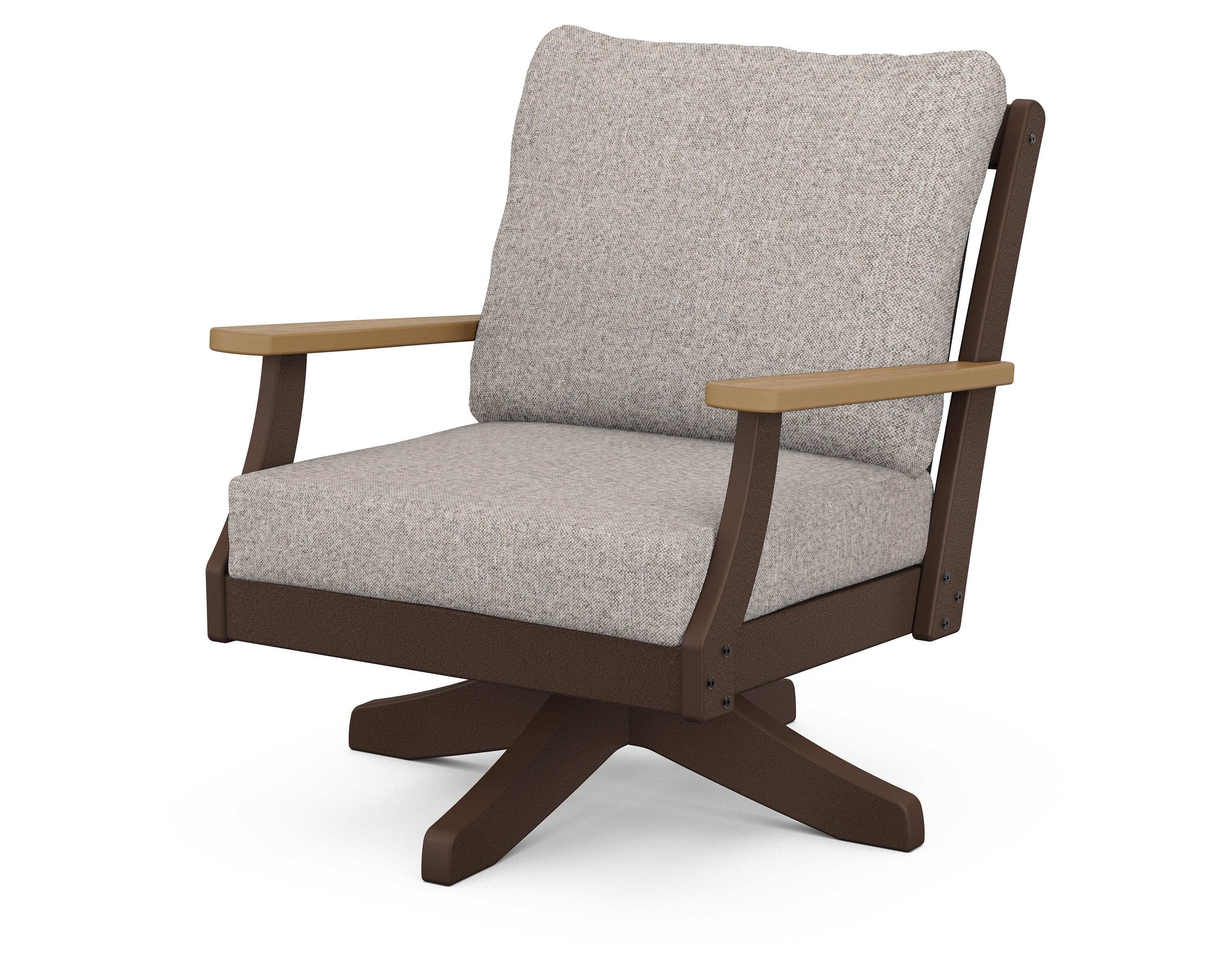 POLYWOOD® Braxton Deep Seating Swivel Chair in Mahogany / Natural / Weathered Tweed