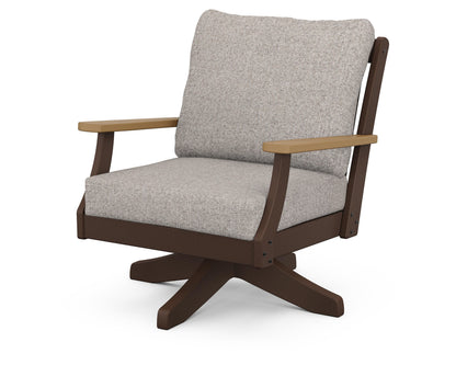POLYWOOD® Braxton Deep Seating Swivel Chair in Mahogany / Natural / Weathered Tweed