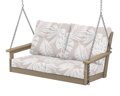 POLYWOOD® Vineyard Deep Seating Swing in Vintage Sahara / Leaf Dune Burlap
