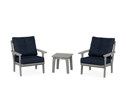 POLYWOOD® Prairie 3-Piece Deep Seating Set in Slate Grey / Marine Indigo