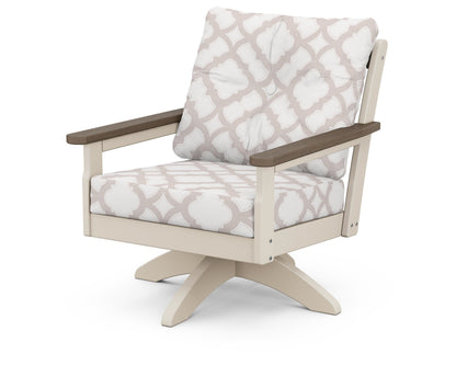 POLYWOOD® Vineyard Deep Seating Swivel Chair in Sand / Kona / Trellis Dune Burlap