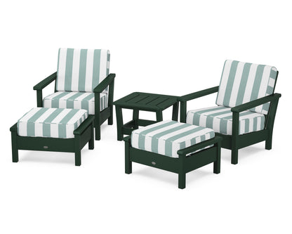 POLYWOOD® Harbour 5-Piece Deep Seating Chair Set in Green / Cabana Stripe Glacier Spa