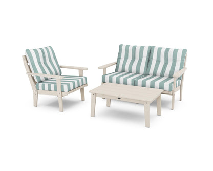 POLYWOOD® Lakeside 3-Piece Deep Seating Set in Sand / Cabana Stripe Glacier Spa