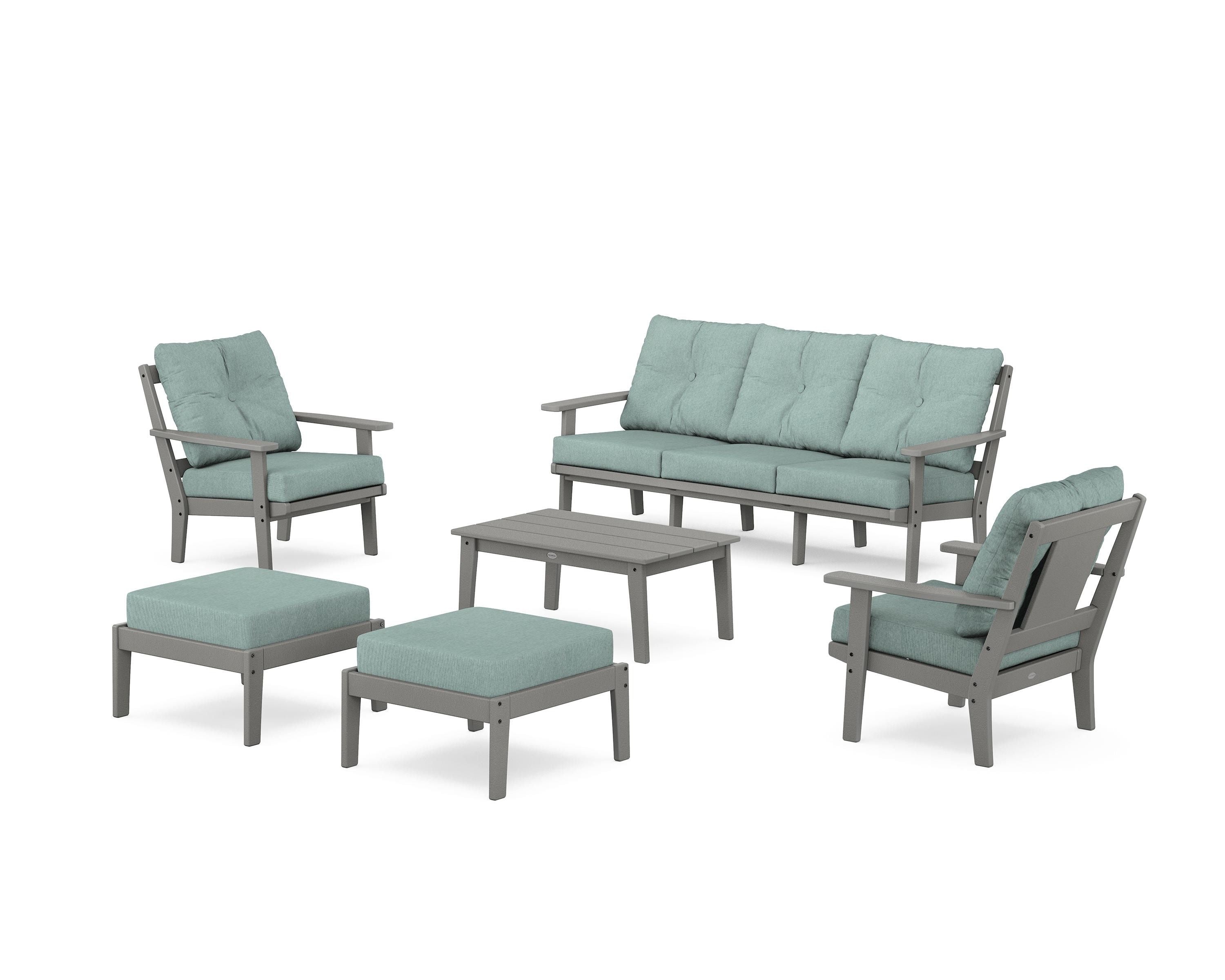 POLYWOOD® Prairie 6-Piece Lounge Sofa Set in Slate Grey / Glacier Spa