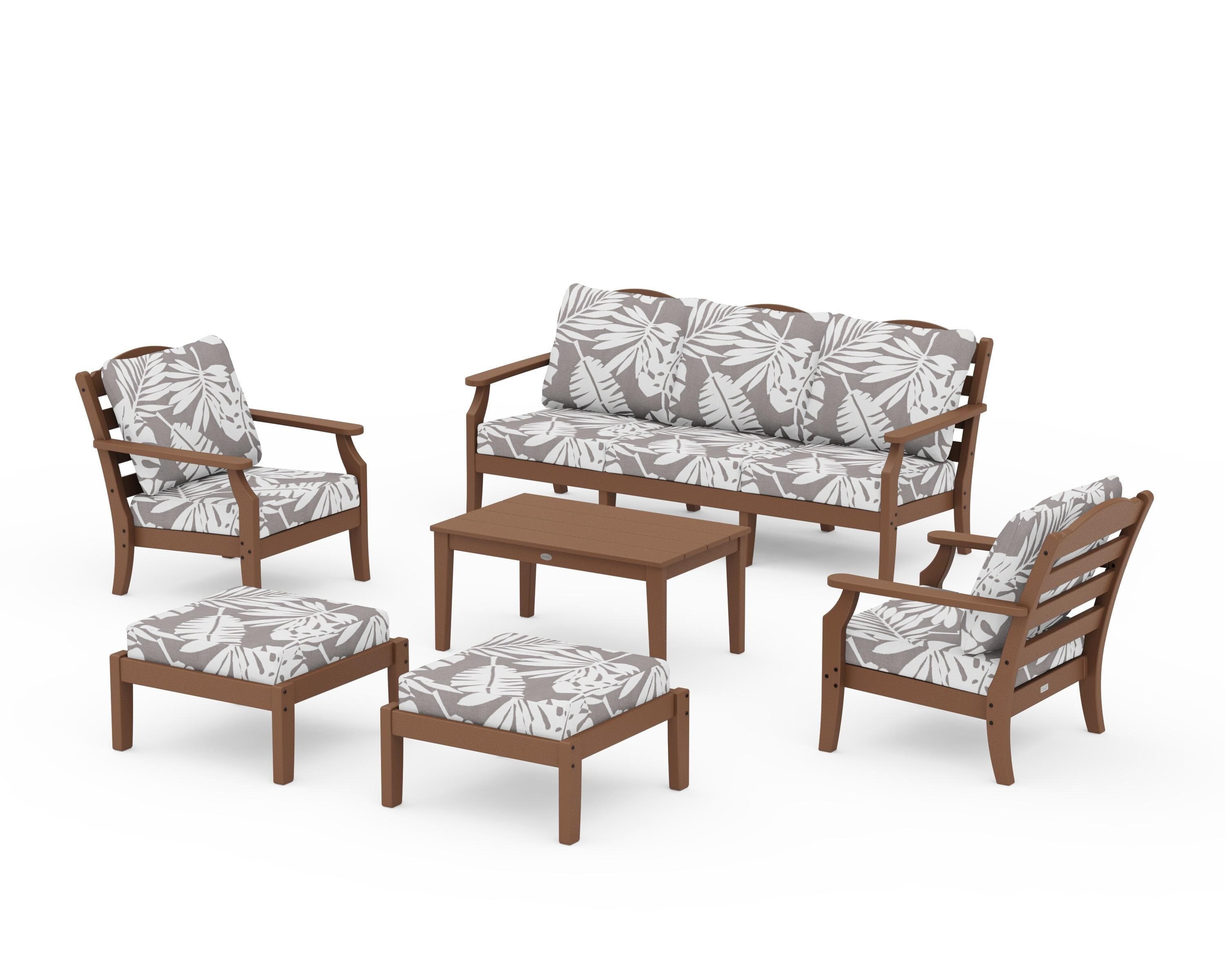 Draper James™ by  POLYWOOD® Savannah 6-Piece Lounge Sofa Set in Teak / Leaf Grey Mist