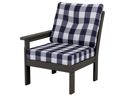 POLYWOOD® Vineyard Modular Left Arm Chair in Vintage Coffee / Buffalo Plaid Navy