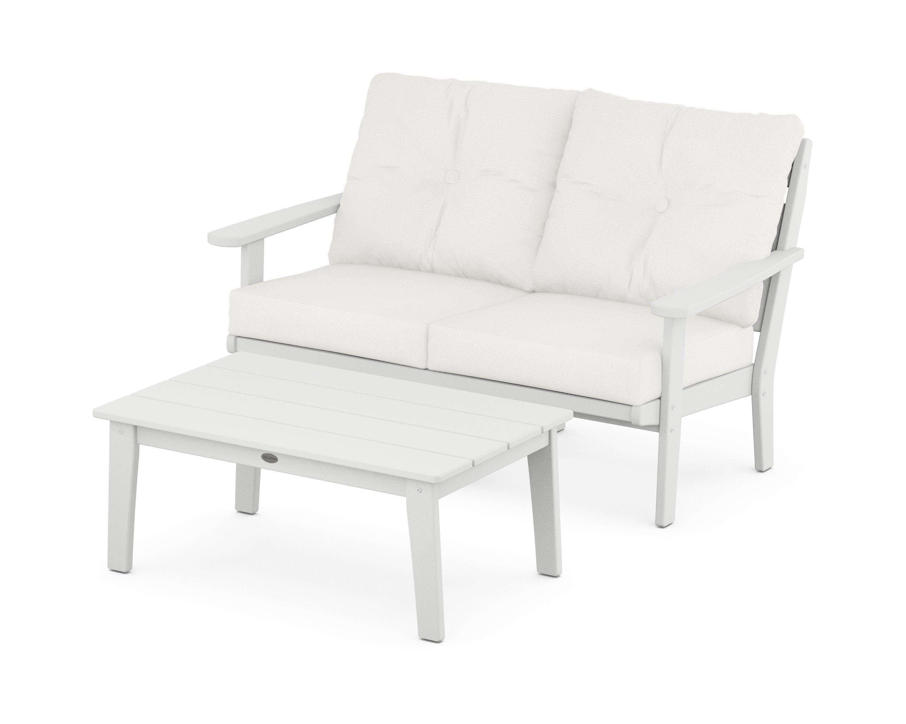 POLYWOOD® Lakeside 2-Piece Lounge Loveseat Set in White / Natural Linen
