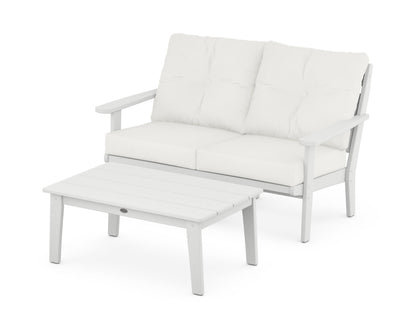 POLYWOOD® Lakeside 2-Piece Lounge Loveseat Set in White / Natural Linen