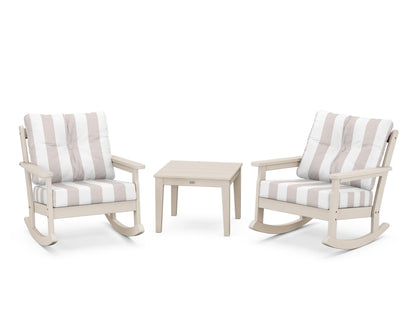 POLYWOOD® Vineyard 3-Piece Deep Seating Rocker Set in Sand / Cabana Stripe Dune Burlap