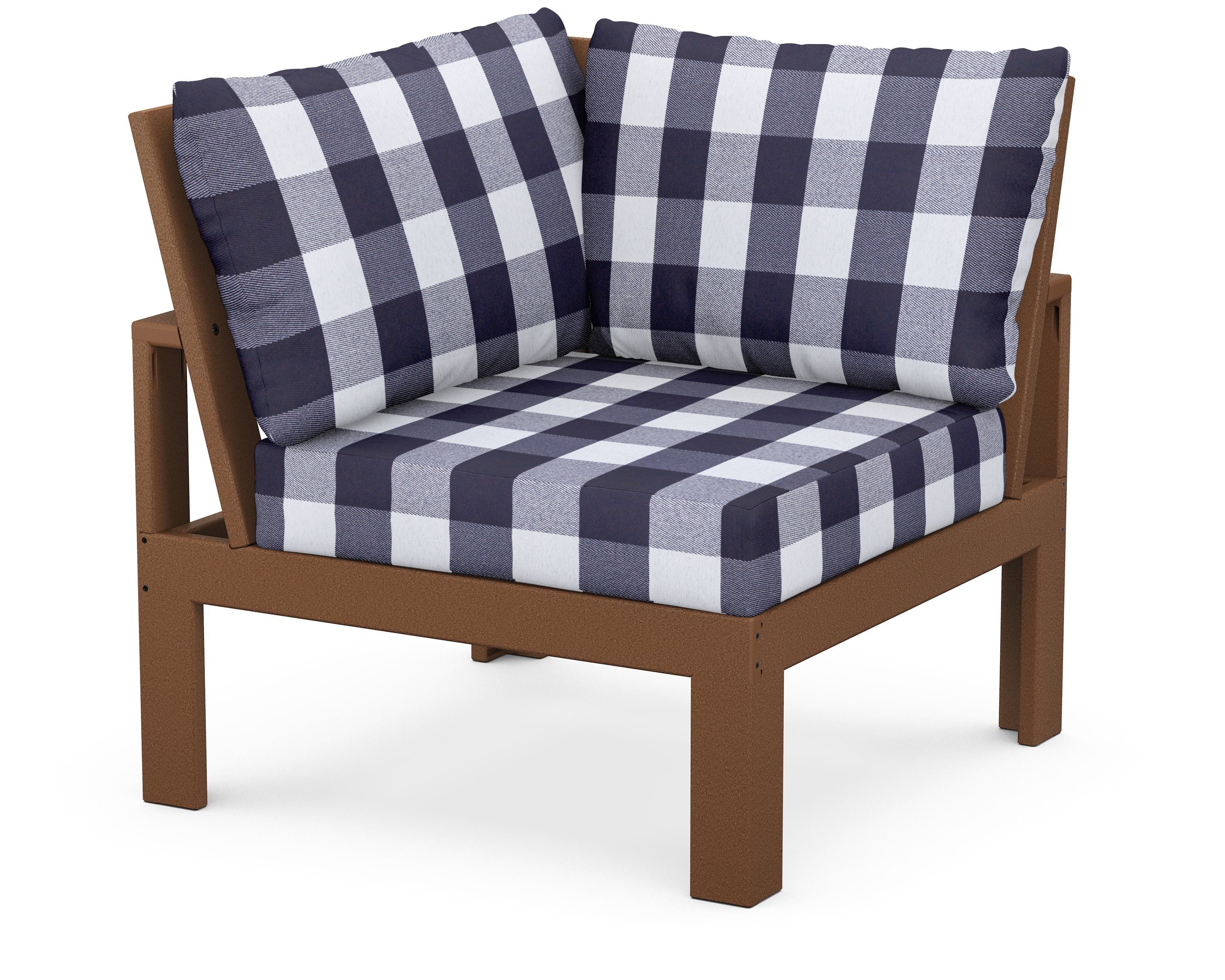 Unbranded Modular Corner Chair in Teak / Buffalo Plaid Navy