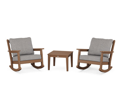 POLYWOOD® Chippendale 3-Piece Deep Seating Rocker Set in Teak / Grey Mist