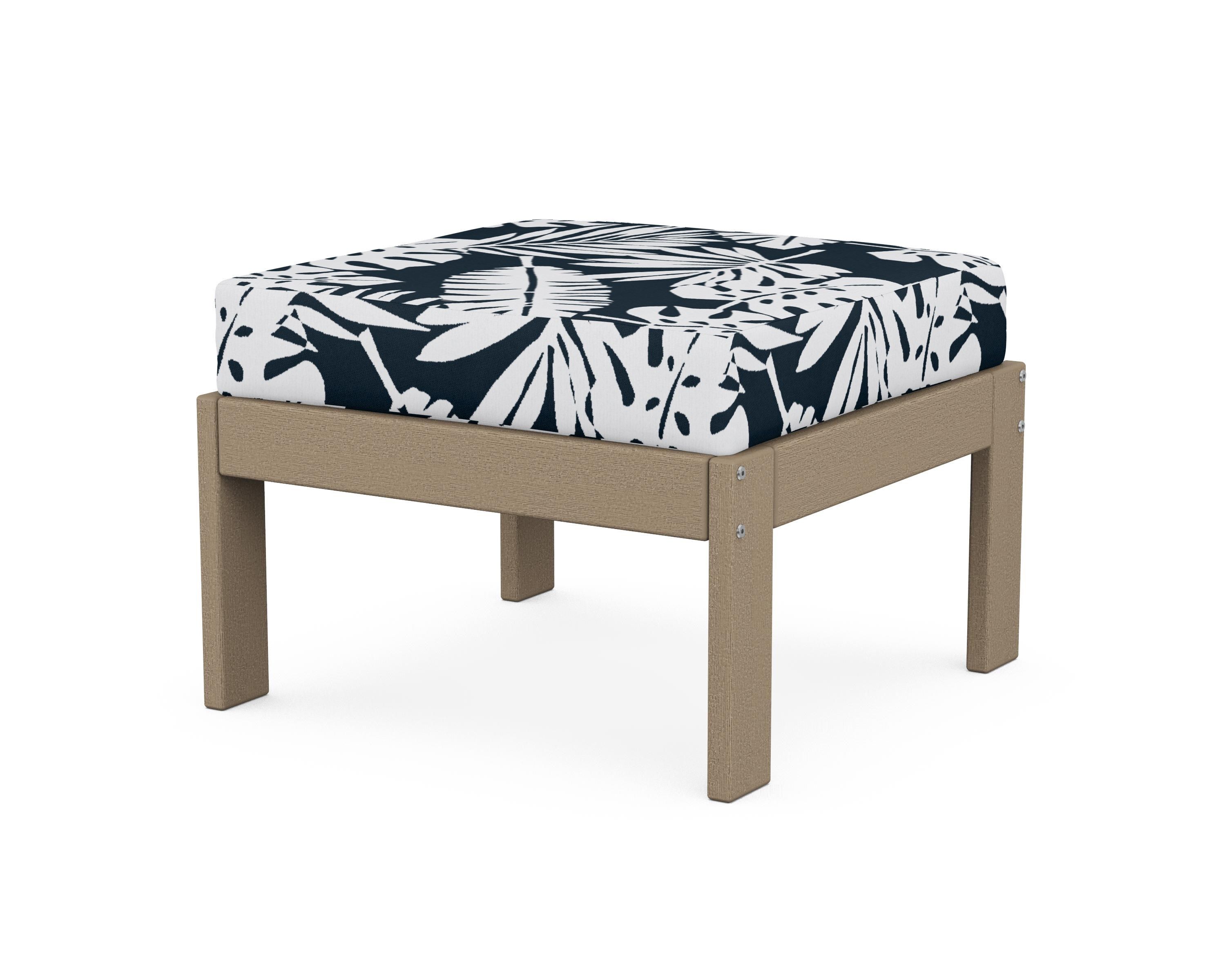 POLYWOOD® Vineyard Modular Ottoman in Vintage Sahara / Leaf Marine Indigo
