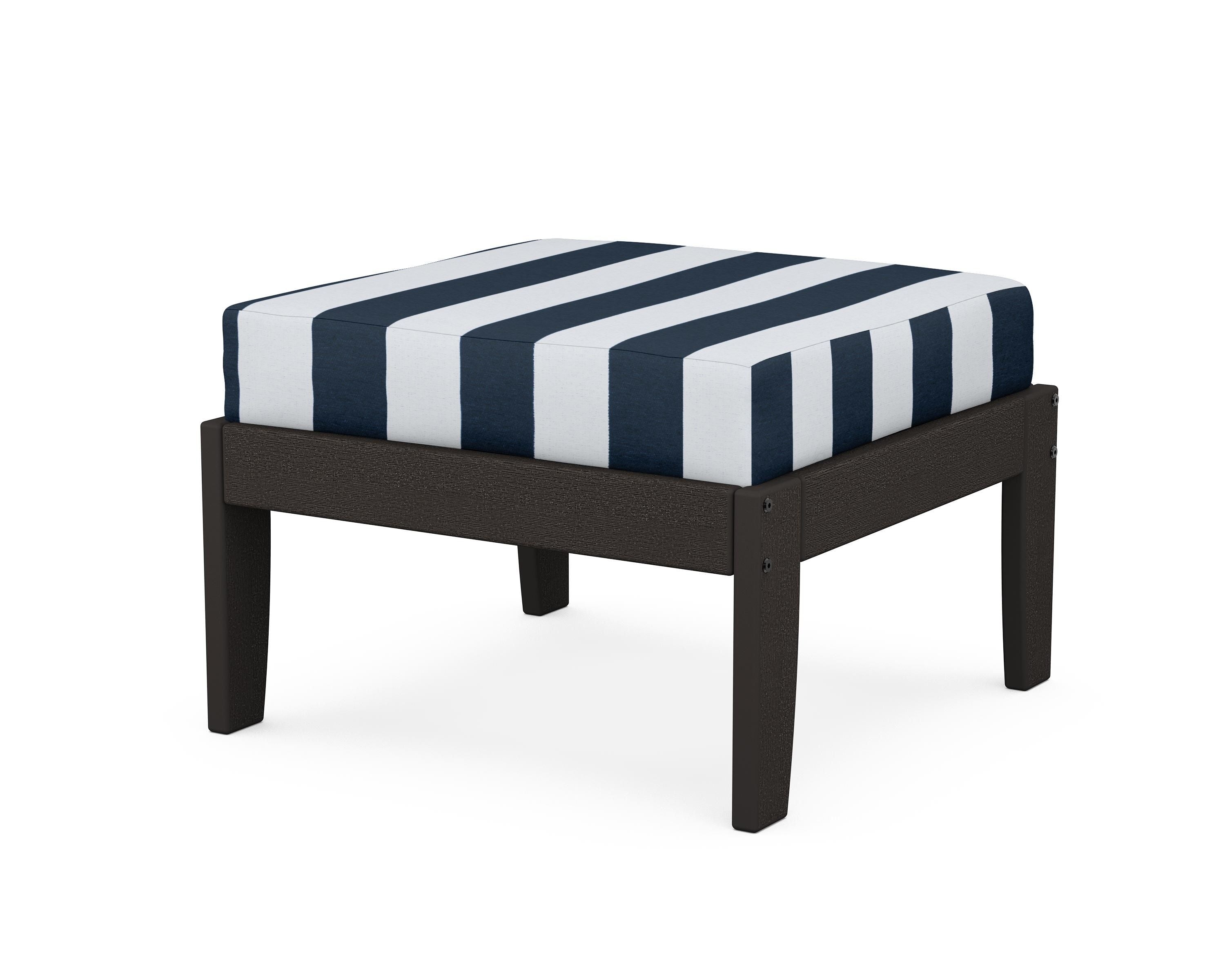 Unbranded Modular Ottoman - Classic in Vintage Coffee / Cabana Stripe Marine Indigo