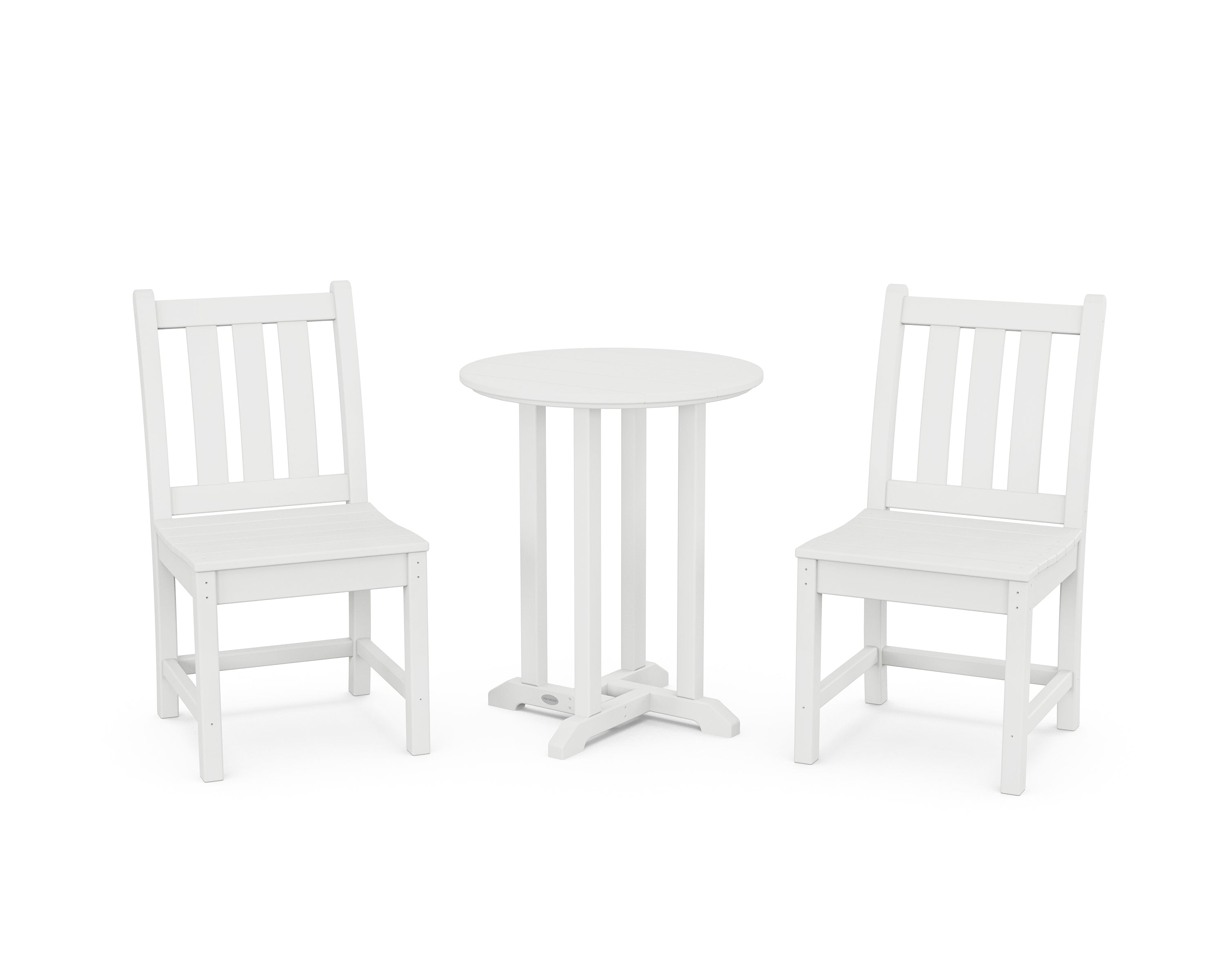 POLYWOOD® Traditional Garden Side Chair 3-Piece Round Bistro Dining Set in White