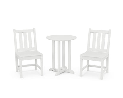 POLYWOOD® Traditional Garden Side Chair 3-Piece Round Bistro Dining Set in White