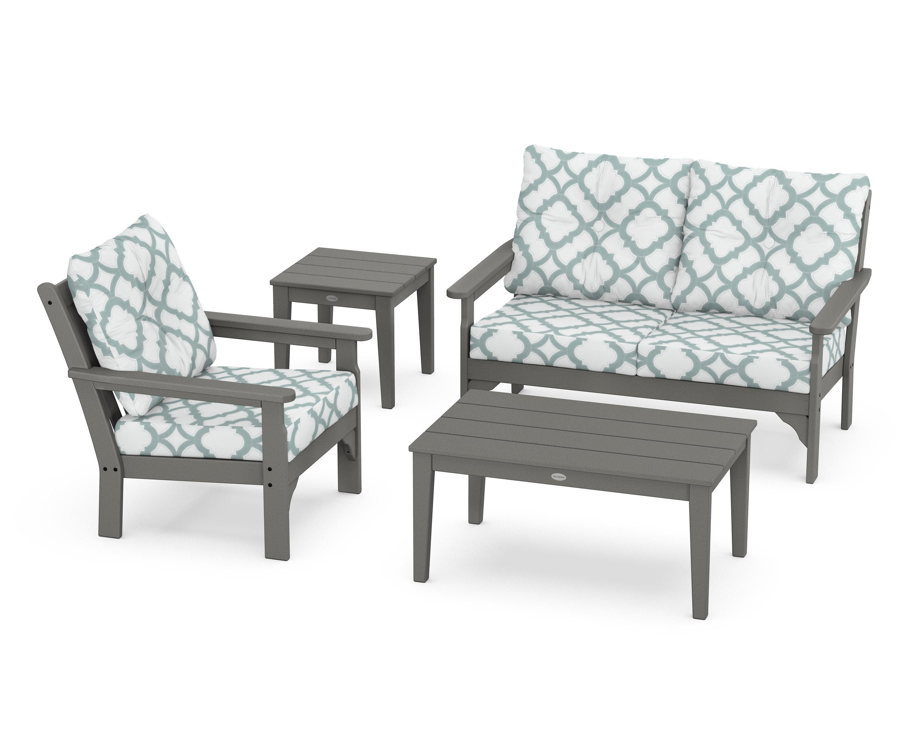 POLYWOOD® Vineyard 4-Piece Deep Seating Set in Slate Grey / Trellis Glacier Spa