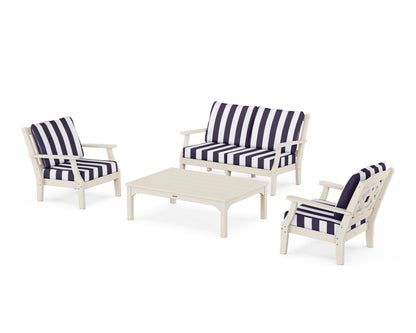 Martha Stewart by POLYWOOD® Chinoiserie 4-Piece Deep Seating Set with Loveseat in Sand / Cabana Stripe Navy