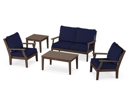 POLYWOOD® Braxton 5-Piece Deep Seating Set in Mahogany / Navy