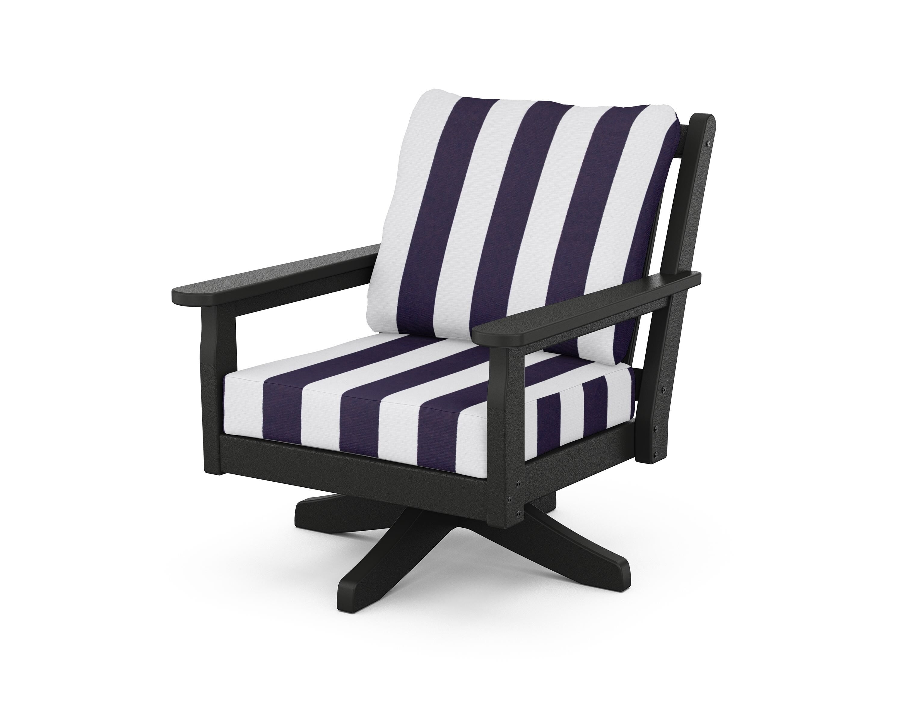 POLYWOOD® Chippendale Deep Seating Swivel Chair in Black / Cabana Stripe Navy