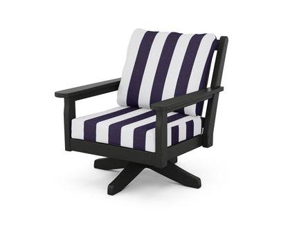 POLYWOOD® Chippendale Deep Seating Swivel Chair in Black / Cabana Stripe Navy